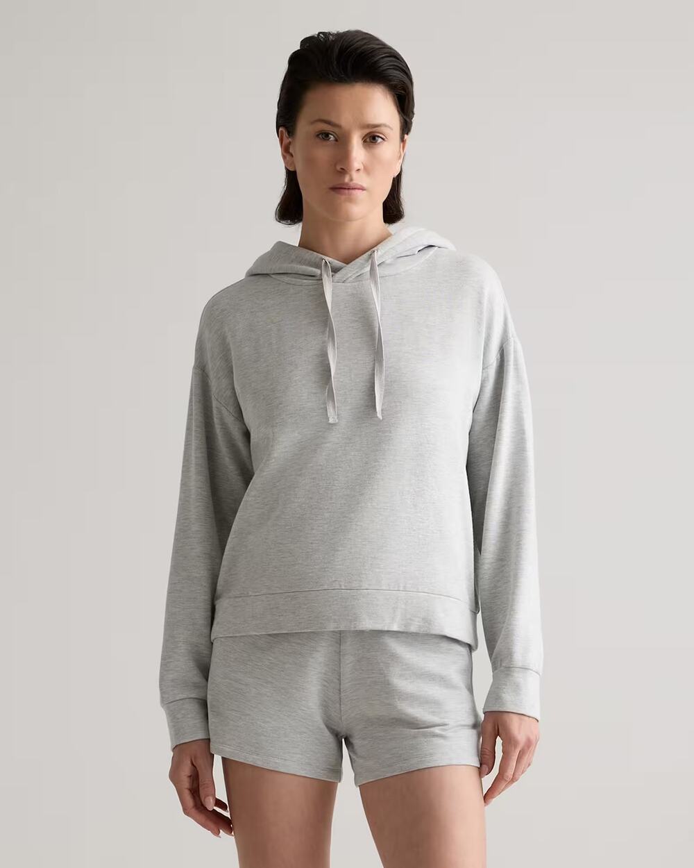 Quince SuperSoft Cropped Hoodie Womens Heather Gray Pullover Fleece Lounge